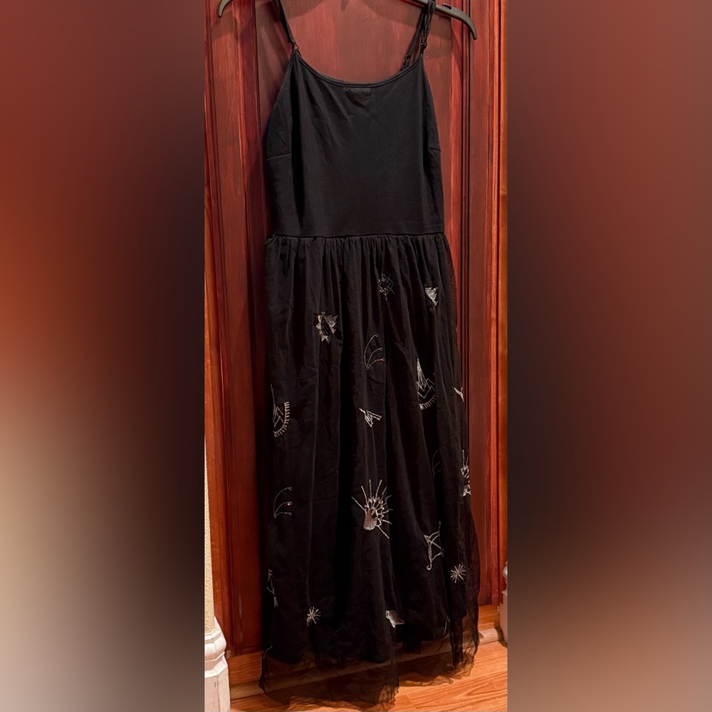 Elegant Black Embroidered Midi Dress